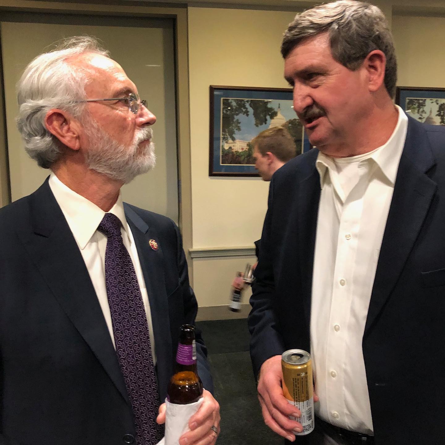 Congressman Dan Newhouse enjoys a beer with NBGA President Buzz Mattelin at the Barley, Brews, and Boots reception on Capitol Hill! #nobarleynobeer